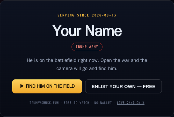 The soldier page: a name, an army badge, and two buttons.